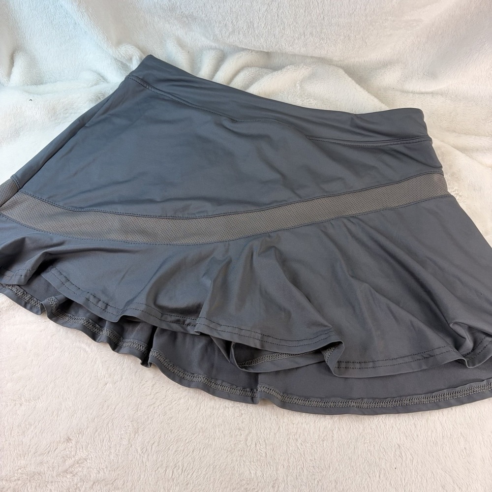 Ekouaer Gray Tennis Skort Athletic Golf Skirt XL Athleisure Ruffle Mesh Accent